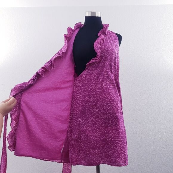 Ann Taylor Loft Silk Sleeveless Purple Cheetah Print fauxâwrap dress Size 0 - Picture 4 of 9